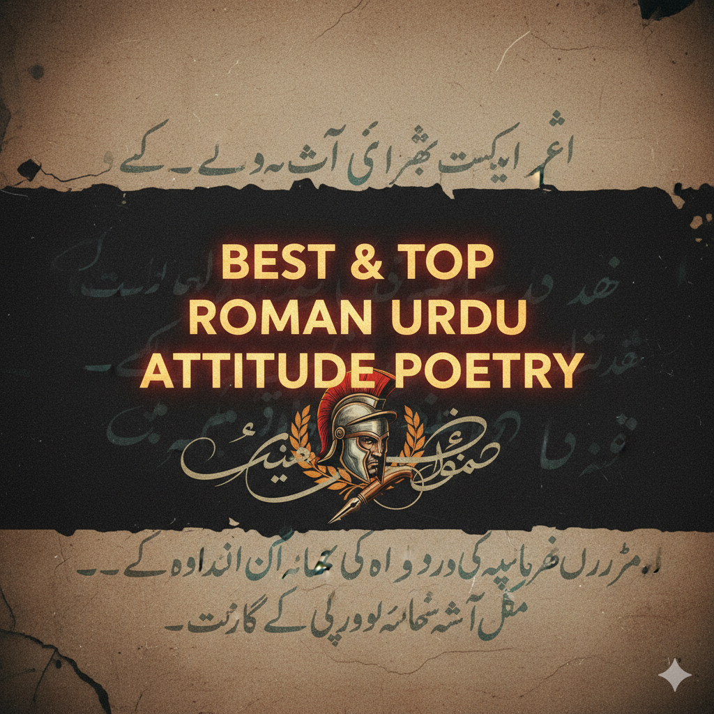 Best and Top Roman Urdu Attitude Poetry — stylish background with confident man symbolizing attitude and self-respect.